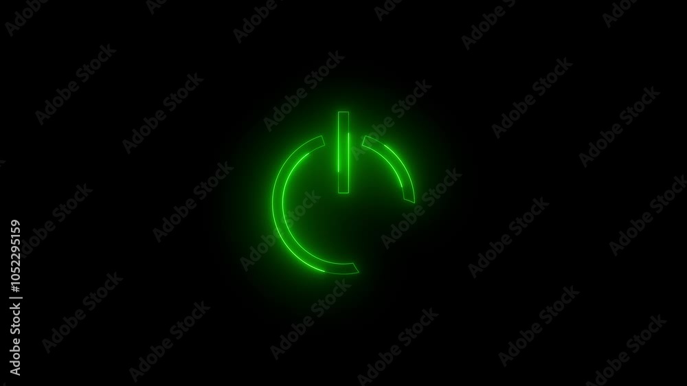 Neon power button update icon glowing black background animation Neon power button update icon glowing black background animation