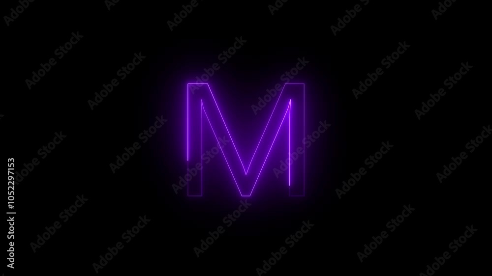 Neon M logo icon glowing black background animation Neon M logo icon glowing black background animation