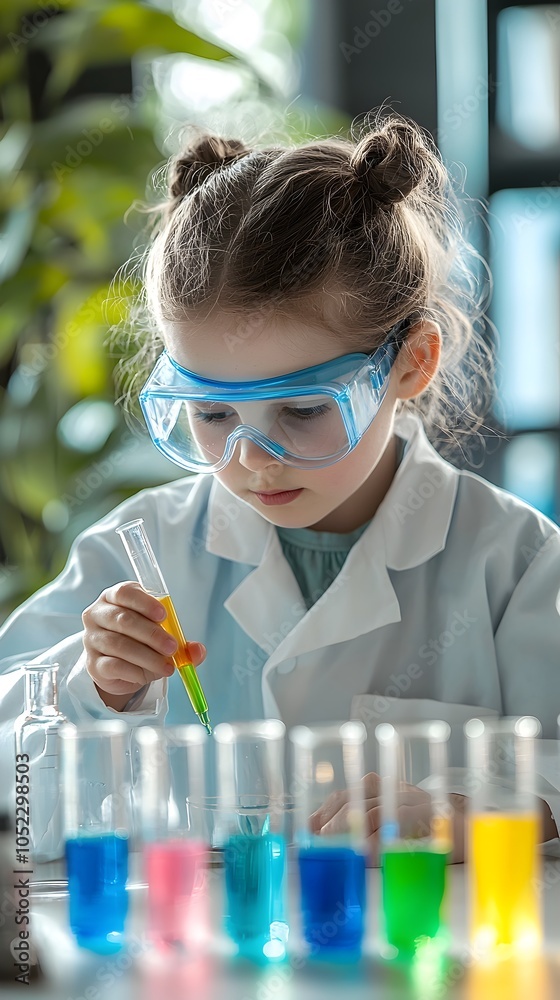 Young Budding Scientist Mixing Liquids in Lab Miniature Setup Young Budding Scientist Mixing Liquids in Lab Miniature Setup