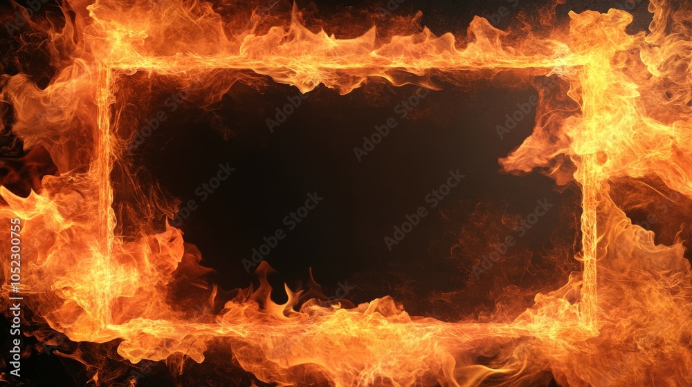 fire frame, isolated, black background, generative ai