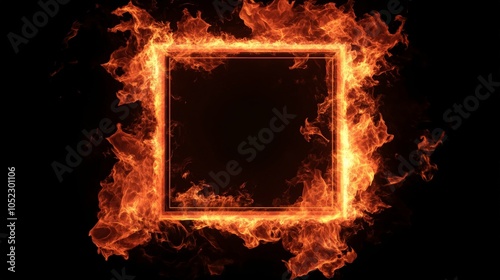 fire frame, isolated, black background, generative ai