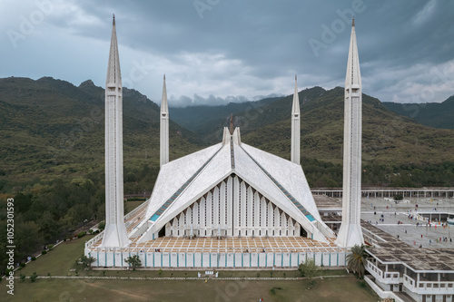 Aerial shot of beautiful Faisal Mosque Islamabad Pakistan. photo