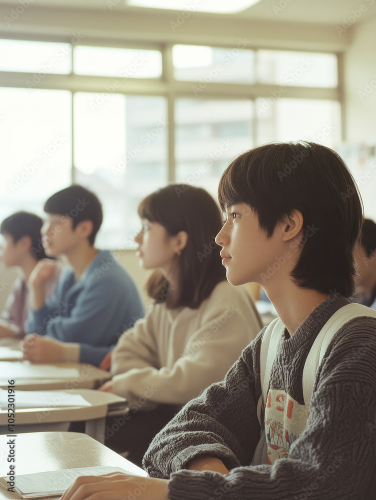 Fototapeta premium Engaged Japanese Students in Classroom Setting