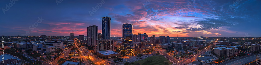 Fototapeta premium North Carolina. A city skyline with a beautiful sunset in the background