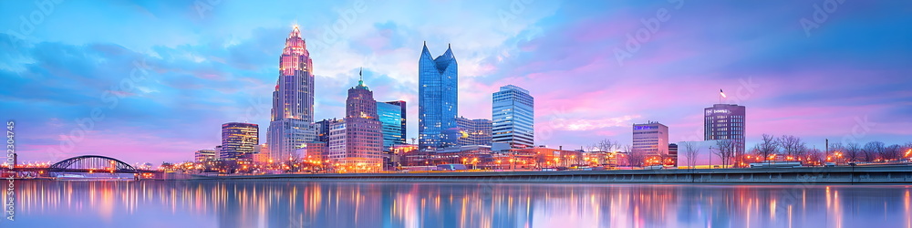 Obraz premium Ohio,A city skyline with a bridge in the foreground
