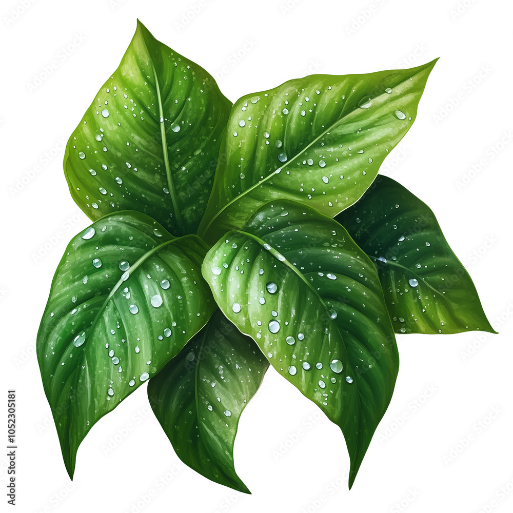 Fototapeta premium green leaf with water drops isolated on white