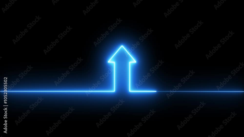 Abstract neon glowing directional arrow animation.Glowing neon line This side up arrow icon.