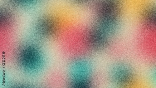 Softly Blurred Multicolor Gradient Texture Background with Teal, Red, and Yellow Accents and Grainy Noise, Grainy Gradients Style, Vintage Noise, Abstract Background