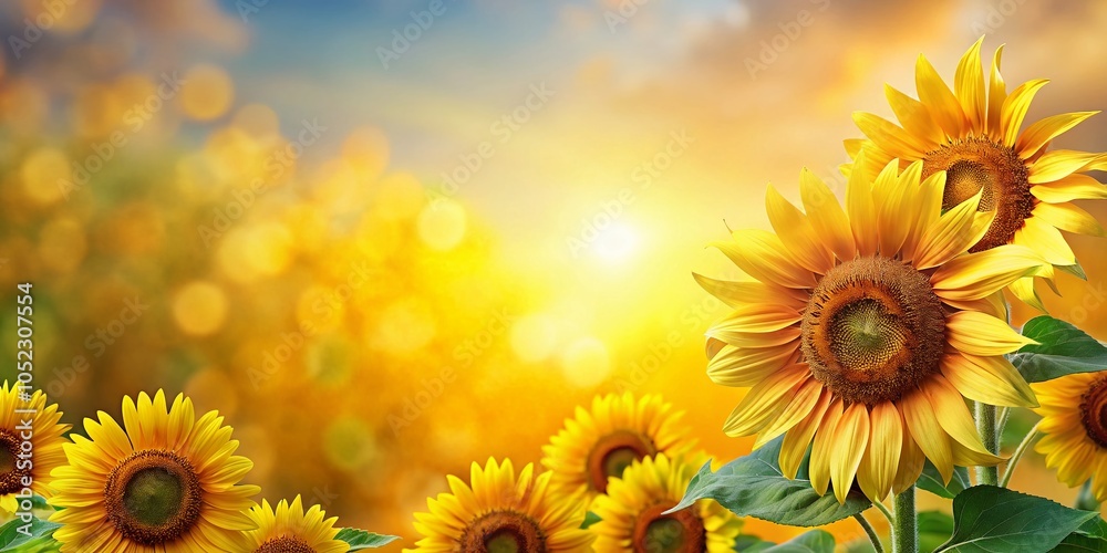 Fototapeta premium Bright and Cheerful Sunflower Border for Summer Designs and Seasonal Projects