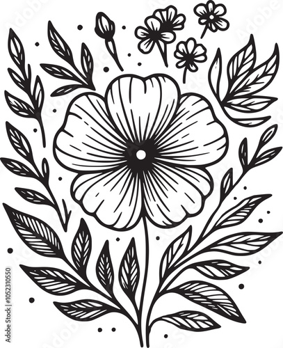 A flower illustration with clean, simple line on a white background