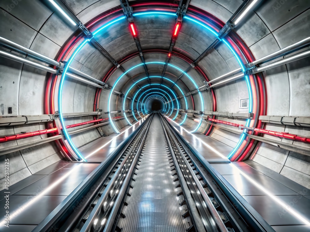 Captivating Drone Photography of a Neon-Illuminated Tunnel with Red and Blue Glows Captivating Drone Photography of a Neon-Illuminated Tunnel with Red and Blue Glows