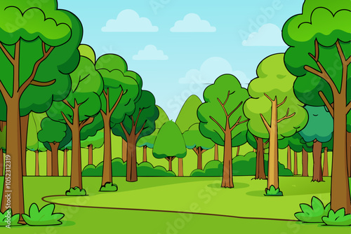 beautiful green forest with clearing vector illustration