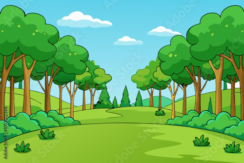 beautiful green forest with clearing vector illustration