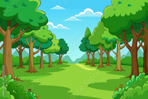 beautiful green forest with clearing vector illustration