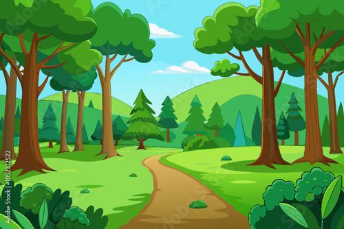 beautiful green forest with clearing vector illustration