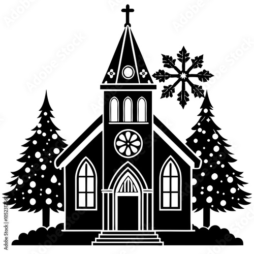 Christmas church vector silhouette 