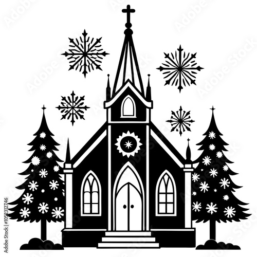 Christmas church vector silhouette 