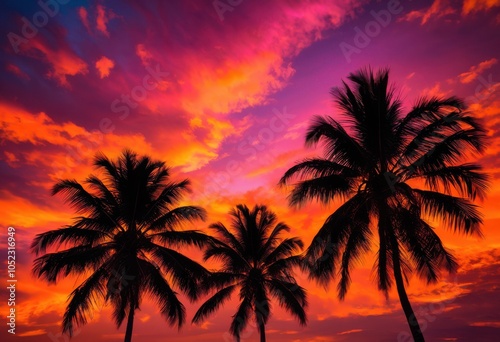 stunning palm tree silhouettes featuring vibrant colors bold backgrounds eye catching visual appeal, tropical, design, landscape, sunlight, sunset, exotic