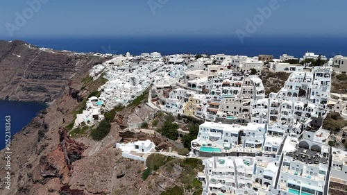 Aerial view of Imerovigli, the highest village of Santorini island, Greece photo