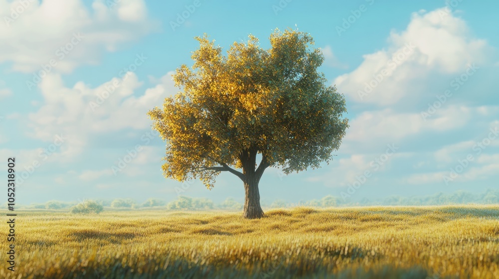 Obraz premium Lonely green oak tree in the field