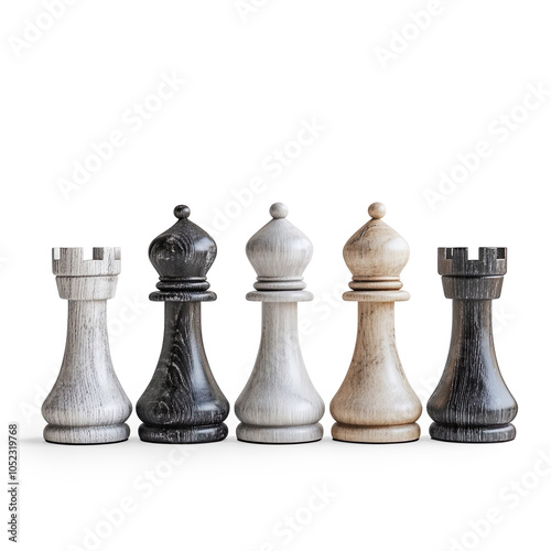 Black and White Chess Pieces on a Transparent Background photo