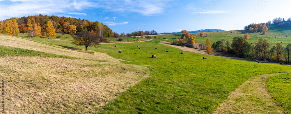 autumn landscape of Kaczawskie mountains in Lower Silesia in Poland