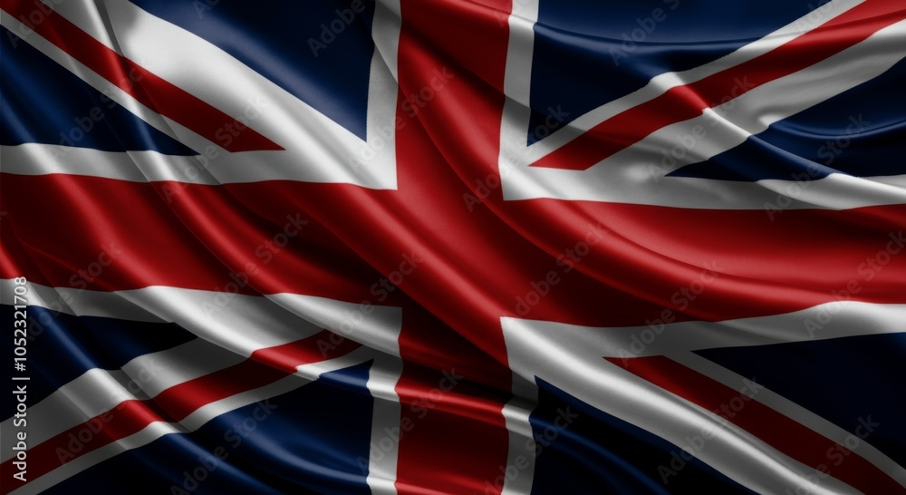 Fototapeta premium Waving United Kingdom flag with bold red, white, and blue stripes.