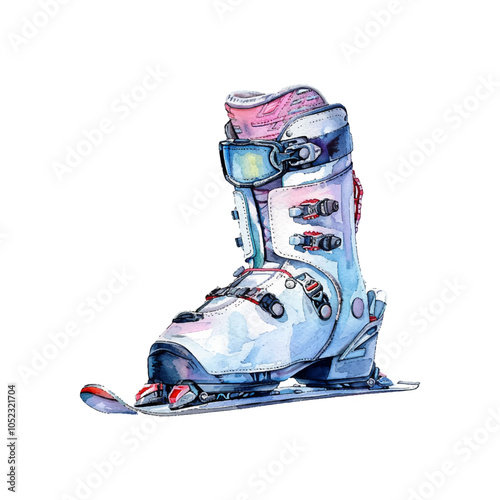 ski boot vector illustration in watercolor style