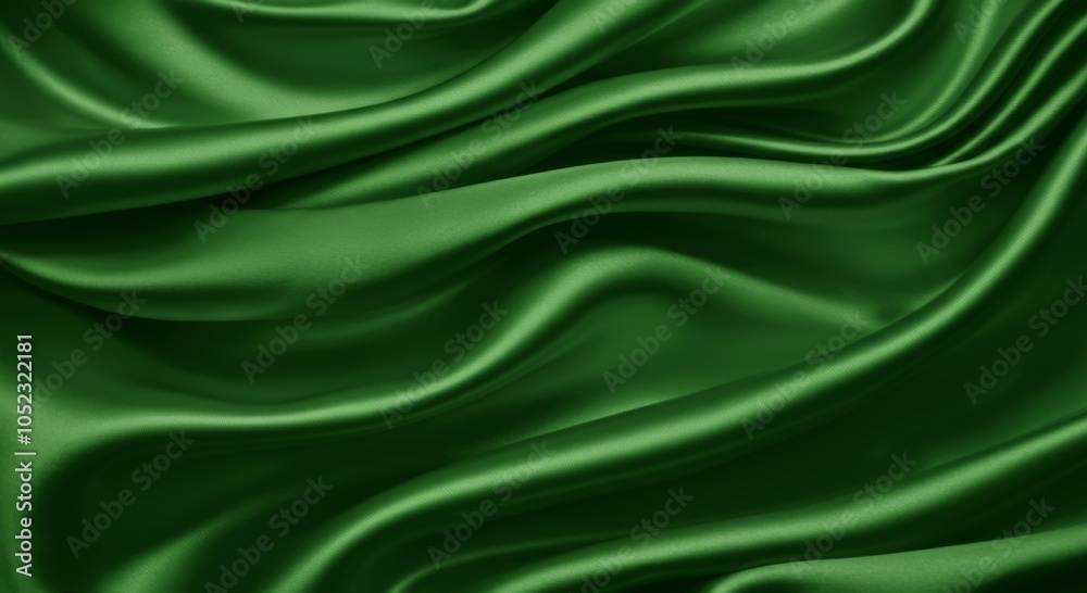 Luxurious green silk fabric with elegant flowing ridges. Luxurious green silk fabric with elegant flowing ridges.