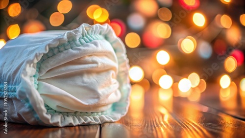 Close-Up of Baby Diaper with Absorbent Material and Elastic Waistband in Low Light Photography