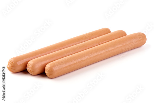 Boiled sausages, isolated on white background.