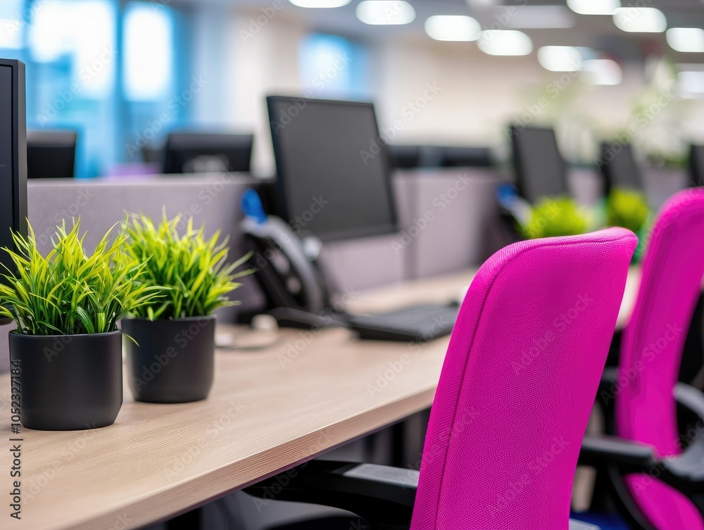 Modern Workspace with Vibrant Decor and Plants