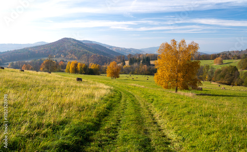 autumn landscape of Kaczawskie mountains in Lower Silesia in Poland