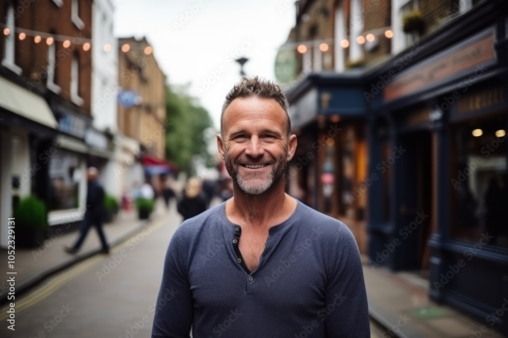 Portrait of a handsome middle-aged man smiling in London. Portrait of a handsome middle-aged man smiling in London.