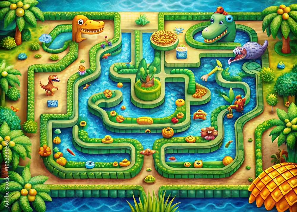 Obraz premium Colorful Crocodile Maze Game Labyrinth Design for Kids' Learning and Fun Engagement