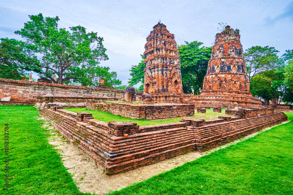 The ruins of ancient Wat Mahathat temple in Ayutthaya, Thailand