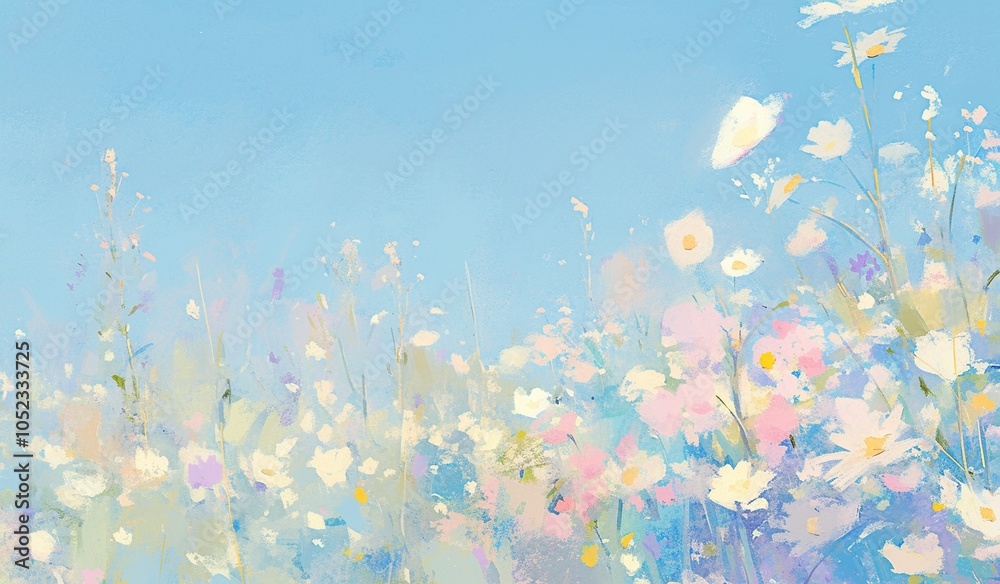Abstract painting of wildflowers under blue sky Abstract painting of wildflowers under blue sky