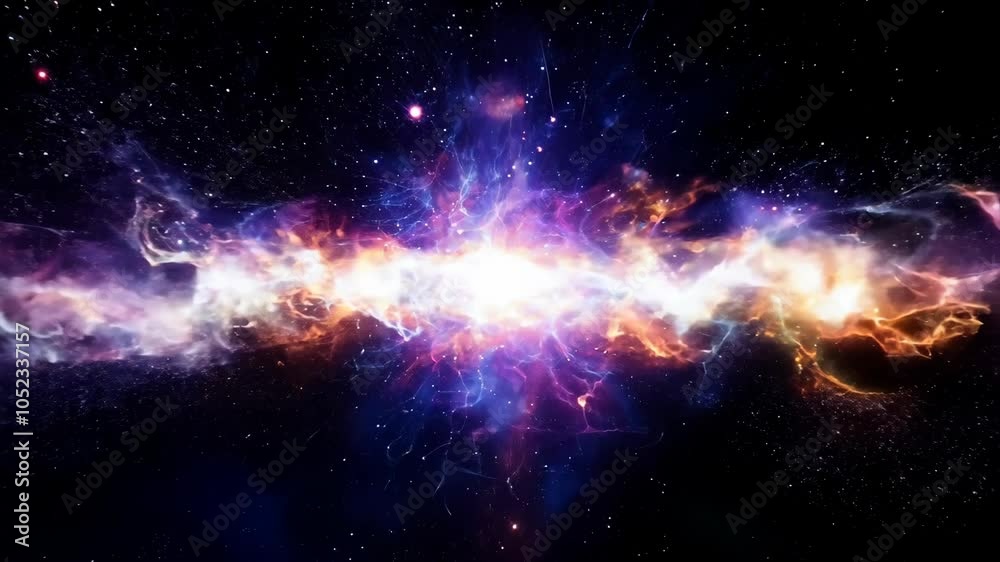 Galactic eruption across black background Galactic eruption across black background