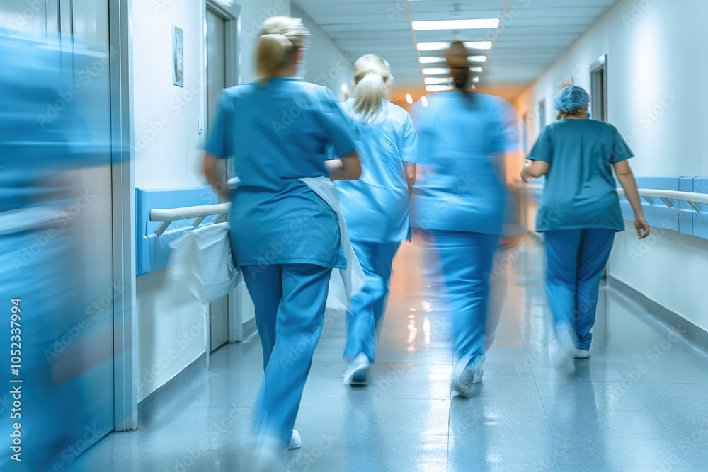 blurred background of doctor and nurses rushing to help in hospital corridor blurred background of doctor and nurses rushing to help in hospital corridor