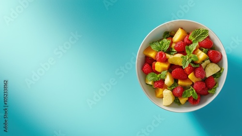 Fresh and Colorful Organic Fruit Salad in Bright Bowl