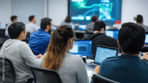 Cybersecurity training: Employees attending a cybersecurity awareness training program