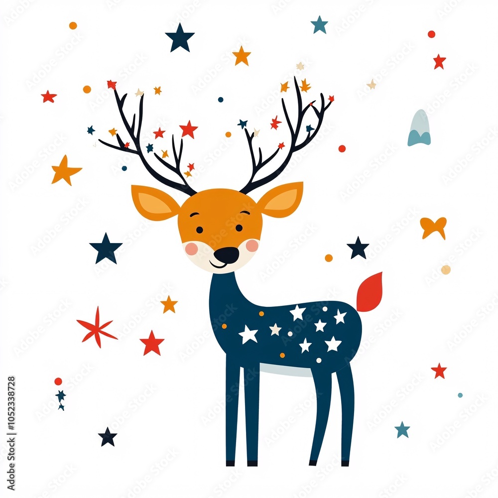 Obraz premium Whimsical Cartoon Deer with Starry Antlers