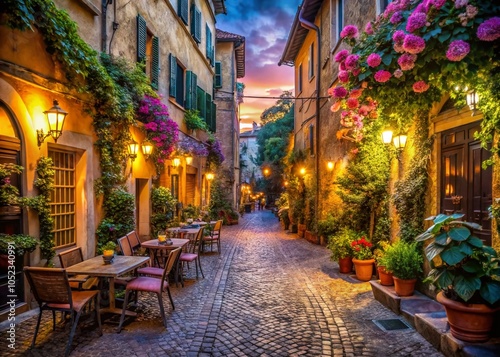 Cozy Long Exposure Street Scene in Trastevere, Rome - Serene European Night Life