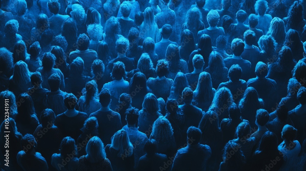 Obraz premium Silhouettes of a Crowd in Blue Light