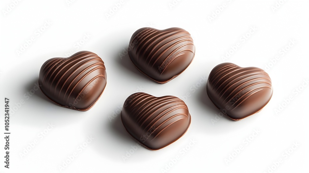 Delicately Crafted Chocolate Hearts Arranged Symmetrically on White Background Delicately Crafted Chocolate Hearts Arranged Symmetrically on White Background