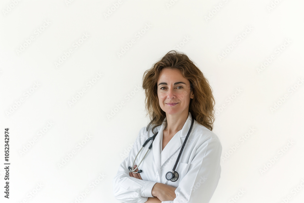 Portrait of smiling female doctor in medical uniform with stethoscope