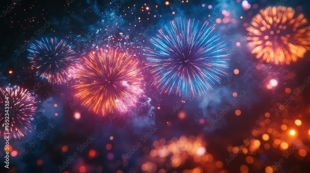 Fototapeta premium Fireworks are lit up in the night sky with colorful lights