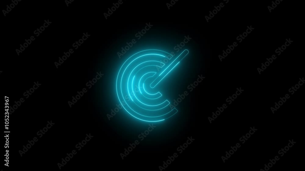 Neon radar icon glowing black background animation Neon radar icon glowing black background animation