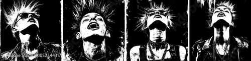 Hand-drawn portrait of a punk, ink print vector illustrations, music album cover style