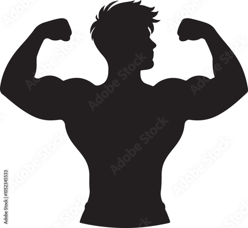 Silhouette of a body builder man vector illustration, Muscular bodybuilder vector silhouette illustration isolated on white background. Sport man strong arms show in different pose., Body builder
